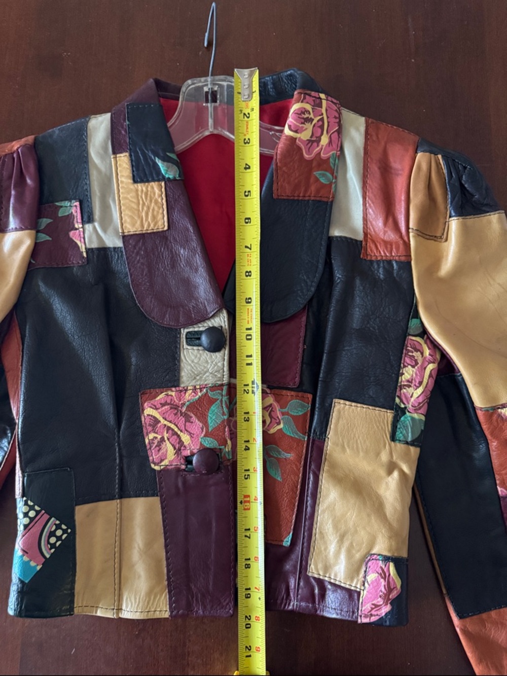 Patchwork Floral Leather Cropped Jacket in Multi-Color - Picture 7 of 9